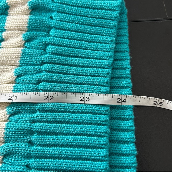 Lauren Ralph Lauren Sweater V-Neck Turquoise Blue White Striped Size Large - Picture 7 of 7